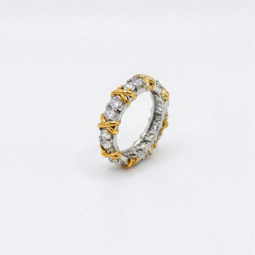 Two-Tone Diamond Eternity Band with Gold Wrap Detail