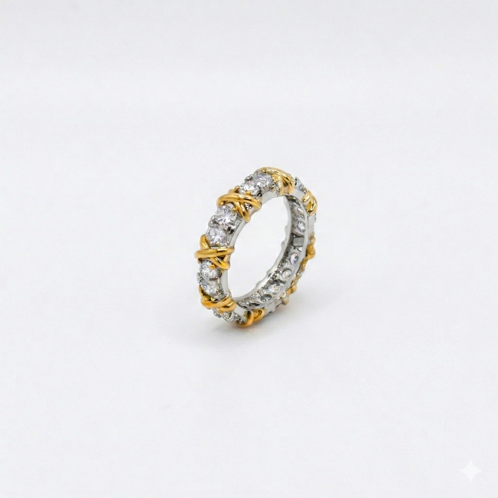 Two-Tone Diamond Eternity Band with Gold Wrap Detail